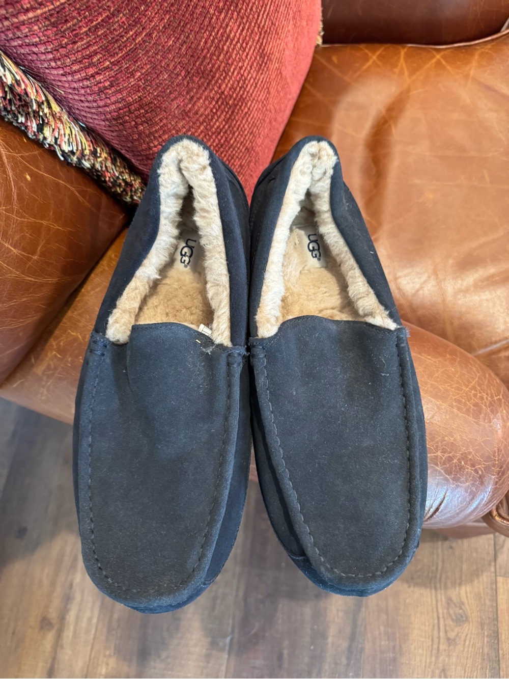 UGG Ascot Men's Black Suede Shearling-Lined Slip-On Loafers